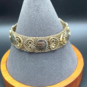 Vintage Gold Tone Mesh Bracelet 7"